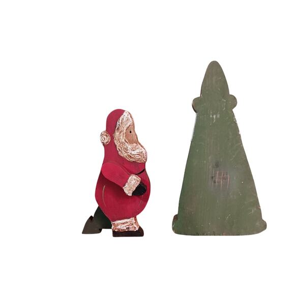 Handmade Christmas Wooden Santas Hand Painted 2 Unique, One of a Kind pieces - Picture 2 of 12